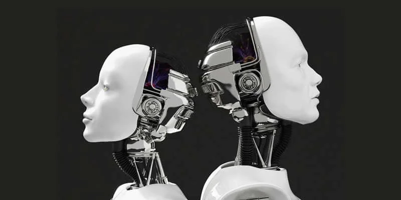 Twee humanoïde robothoofden tegenover elkaar